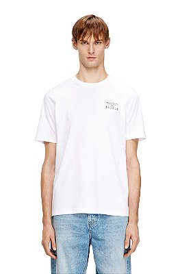 T-Shirt Diesel With Puff Print Regular Cotton Branco