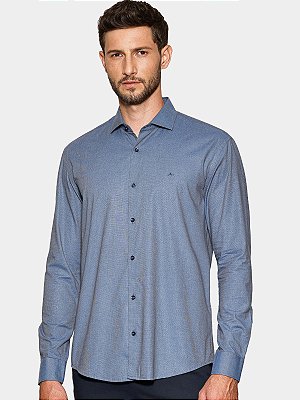 Camisa Aramis Manga Longa Slim Fil a Fil Antilia Azul Escuro