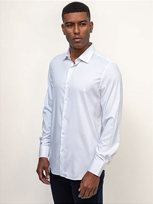 Camisa Ville de France Bambu Manga Longa Slim Maquinetada Escama Branco