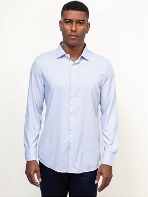 Camisa Ville de France Bambu Manga Longa Slim Maquinetada Azul Claro
