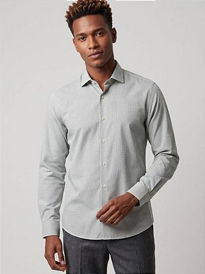 Camisa Aramis Manga Longa Regular Mini Xadrez Verde e Branco