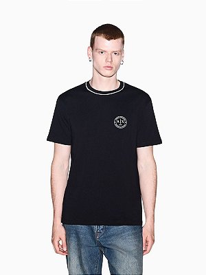 Camiseta Armani Exchange de Corte Regular em Malha de Algodão Preto