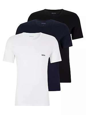 Pack 3 T-Shirts Boss Branco, Preto e Marinho