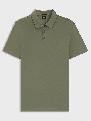 Polo Boss Slim Fit em Algodão Orgânico com Logo Open Green