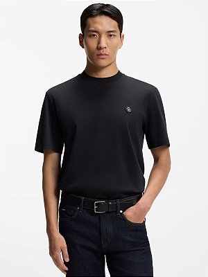 Camiseta Boss de algodão C-Taut 01 Monograma Double-B Dark Blue