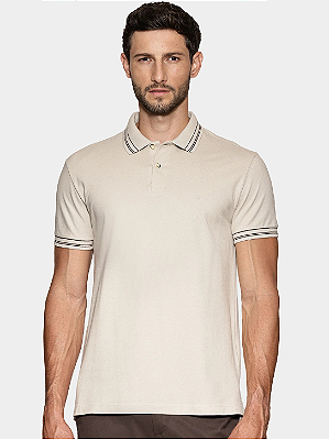 Polo Aramis Manga Curta Piquet Gola Listras Off White