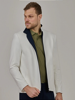 Jaqueta Harrington Raffer Masculina Slim Fit em Malha Off White