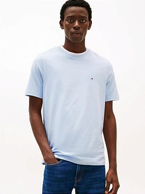 Camiseta de Gola Redonda com Bordado da Bandeira Tommy Hilfiger Breezy Blue