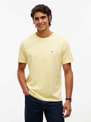 Camiseta de Gola Redonda com Bordado da Bandeira Tommy Hilfiger Light Daffodil