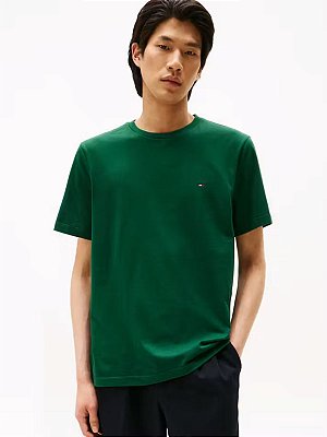 Camiseta de Gola Redonda com Bordado da Bandeira Tommy Hilfiger Ornamental Green