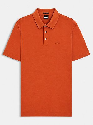 Polo Boss Slim Fit em Algodão Orgânico com Logo Dark Red