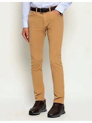 Calça Boss Delaware de Ajuste em Tecido Gabardi de Algodão Elástico Medium Beige