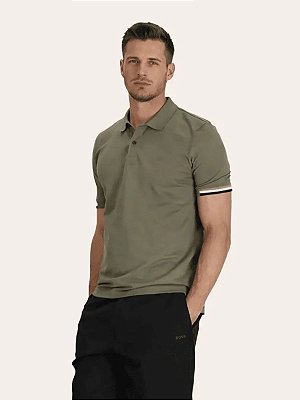 Polo Boss Parlay Slim Fit com Logo Emborrachado Open Green