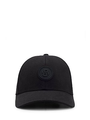 Boné Boss em Lona de Algodão com Emblema de Monograma Double B Preto