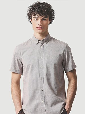 Camisa Aramis Manga Curta Slim Oxford Planalto Button Down Castor