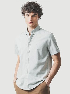 Camisa Aramis Manga Curta Slim Oxford Planalto Button Down Verde Claro