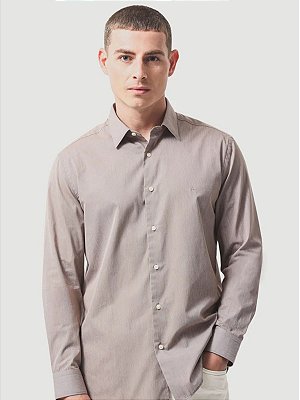 Camisa Aramis Manga Longa Slim Algodão 50 Listrada Castor C/ Branco