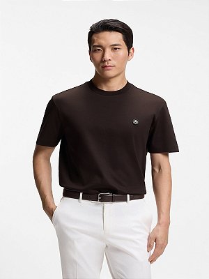 Camiseta Boss de algodão C-Taut 01 Monograma Double-B Dark Brown