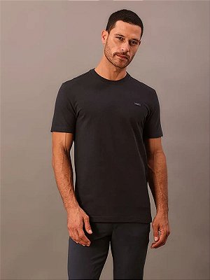 Camiseta Calvin Klein Manga Curta Piquet Patch Borracha Marinho
