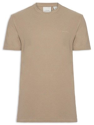 Camiseta Calvin Klein Manga Curta Piquet Patch Borracha Caqui Claro