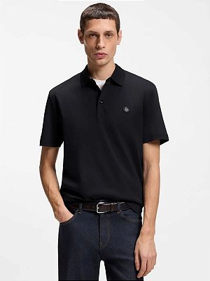 Polo Boss De Algodão Mercerizado Com Monograma Double B Dark Blue