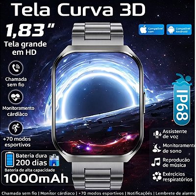 Relógio Smartwatch MT66 (IP68, Tela Curva e Assistente de voz)