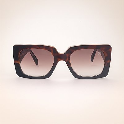 OCULOS DE SOL PRETO/TARTARUGA DETALHES EM MOSTARDA - MODELO JOANA