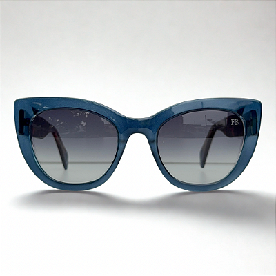 ÓCULOS DE SOL GATINHO GRANDE AZUL/HASTES TARTARUGA - MODELO LUNA