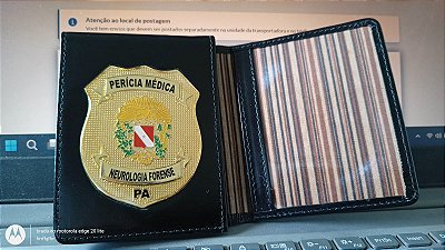 Carteira Porta Funcional em couro com brasão  - Perícia Médica Nerologia Forense