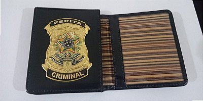 Carteira em couro com brasão Personalizada - PERITA CRIMINAL