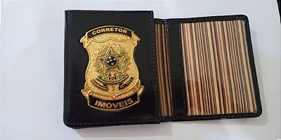 Carteira Porta Funcional  em couro com brasão - CORRETOR DE IMÓVEIS