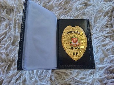 Carteira Porta funcional  em couro com brasão - Investigador Civil