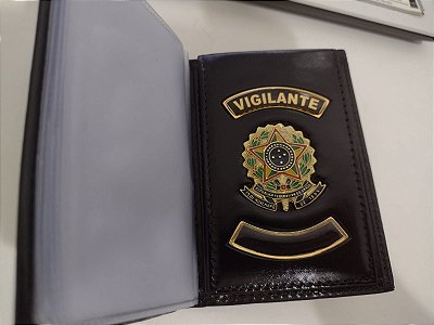 Carteira em  couro personalizada com brasão  - VIGILANTE - Porta Funcional