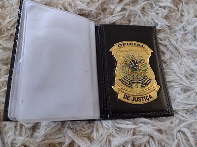 Carteira / Porta Funcional  em couro com brasão  - Oficial de Justiça