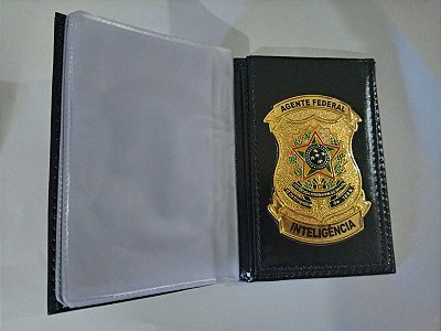 Carteira / Porta Funcional  em couro com brasão  -  Agente Inteligência