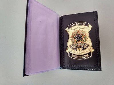 Carteira Porta Funcional em couro com brasão - Agente Investigador