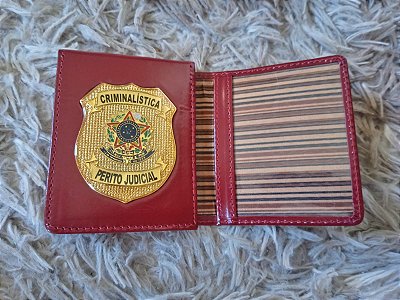 Carteira Porta Funcional  em couro com brasão - Criminalística Perito Judicial