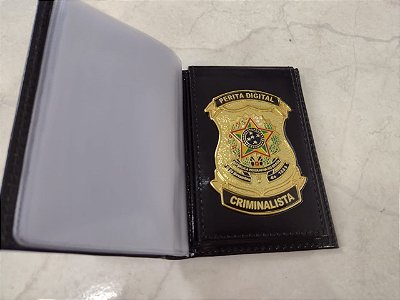 Carteira Porta Funcional em couro com brasão Perita Digital Criminalista