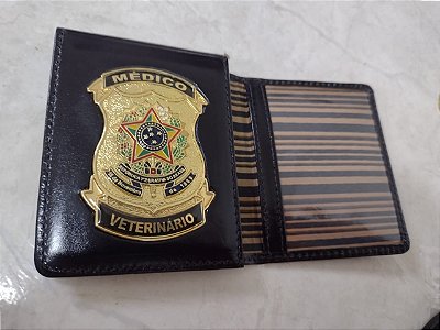 Carteira Porta Funcional  em couro com brasão - Médico Veterinário