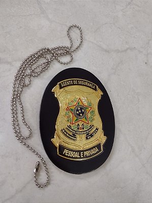 Distintivo Bolachão em Couro com Brasão - Agente de Segurança Pessoal e Privada