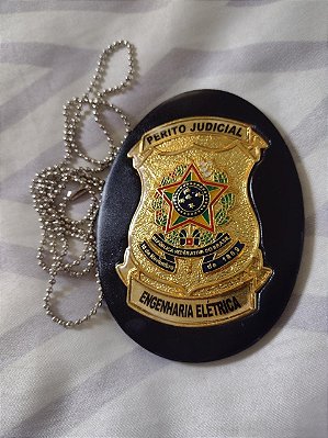 Distintivo Bolachão em Couro com Brasão - Perito Judicial Engenharia Elétrica