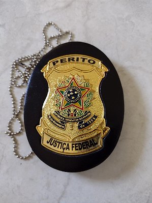 Distintivo Bolachão em Couro com Brasão - Perito  Justiça Federal