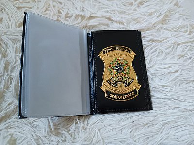 Carteira Porta Funcional  em couro com brasão Perito Judicial Grafotécnico