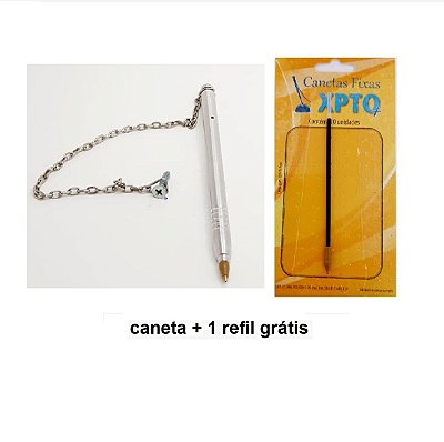 Kit caneta fixa com corrente + grátis refis