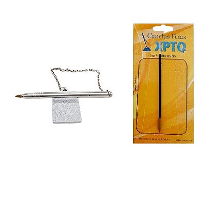 Kit canetas fixas Lotérica horizontal aluminio + refis grátis