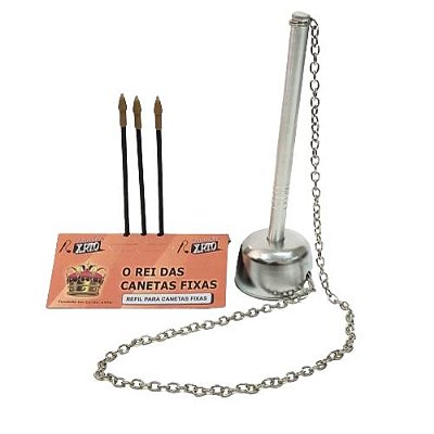 CANETA FIXA COM CORRENTE BOLINHA CROMADA COM 3 REFIS - XPTO CANETAS