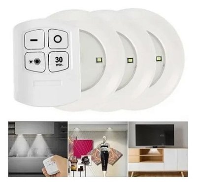 Kit 3 Lâmpada Luminária Led Spot Sem Fio Controle Remoto