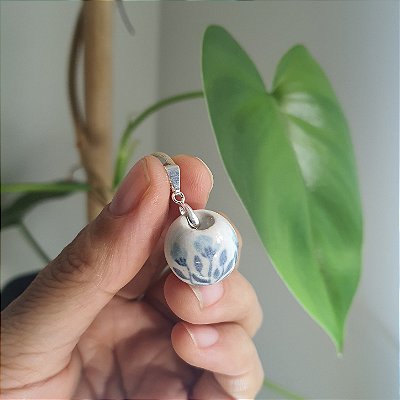 Pingente Difusor Flores Azuis Prata