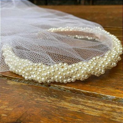 Véu Longo de 75cm com Tiara de Pérolas