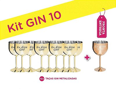 Kit 10 Taças Gin Metalizadas Eu Disse Gin Dourada/Eu Disse Sim Rose Gold